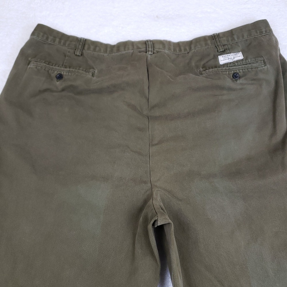 Polo Ralph Lauren Andrew Pant Mens 44x28 Olive Green Pleated Cotton Chino Big - Picture 8 of 12